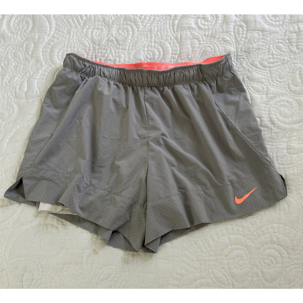 Nike Gray/Pink Running / Swim Shorts Women's Size L Drawstring Logo